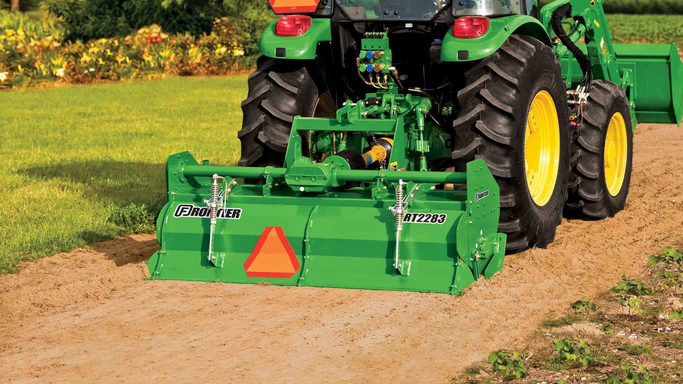 field image of Frontier RT22 Series rotary tiller on a tractor