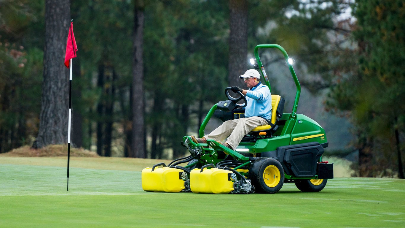 Field image of a 2700 Precision Cut riding greens mowers