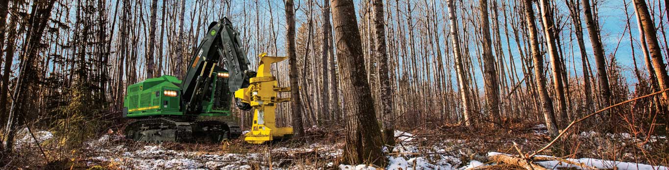 903M Tracked Feller Buncher in the snowy woods cutting trees