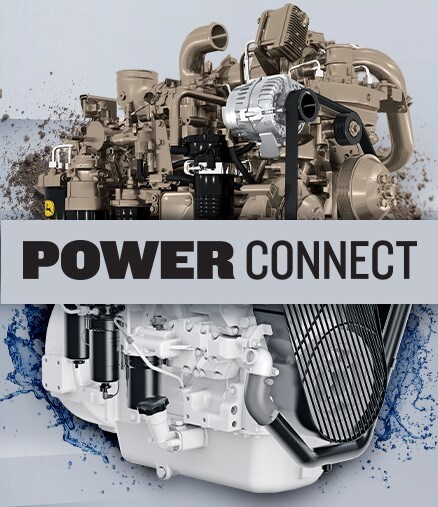 John Deere industrial and marine engine with the words Power Connect overlaid