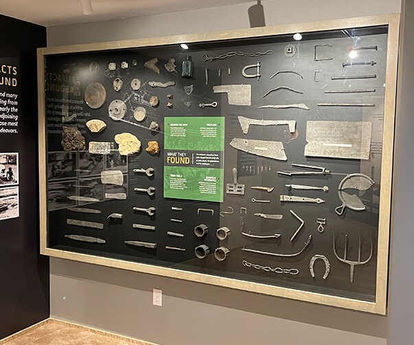Wall of artifacts found at the site