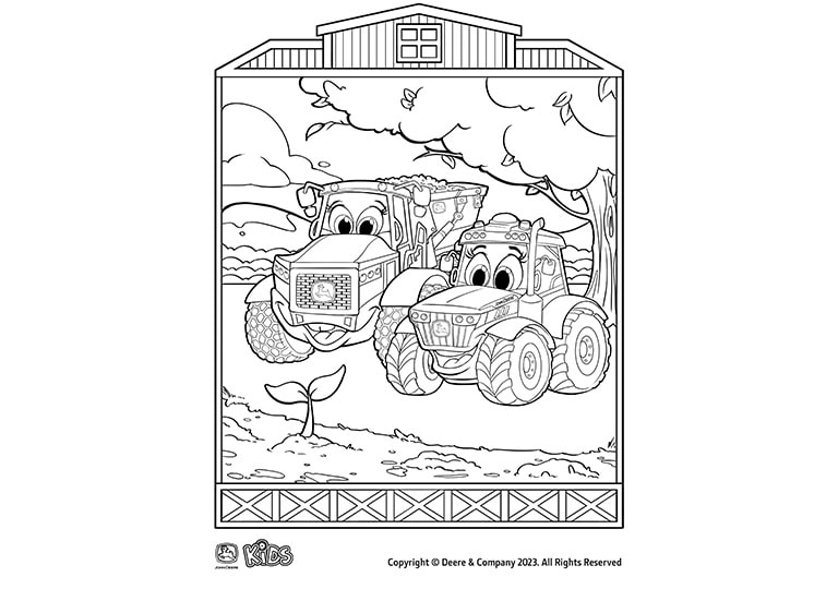 Sample of a John Deere farm friends coloring page