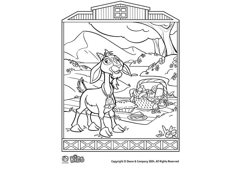 Sample of a John Deere farm friends coloring page