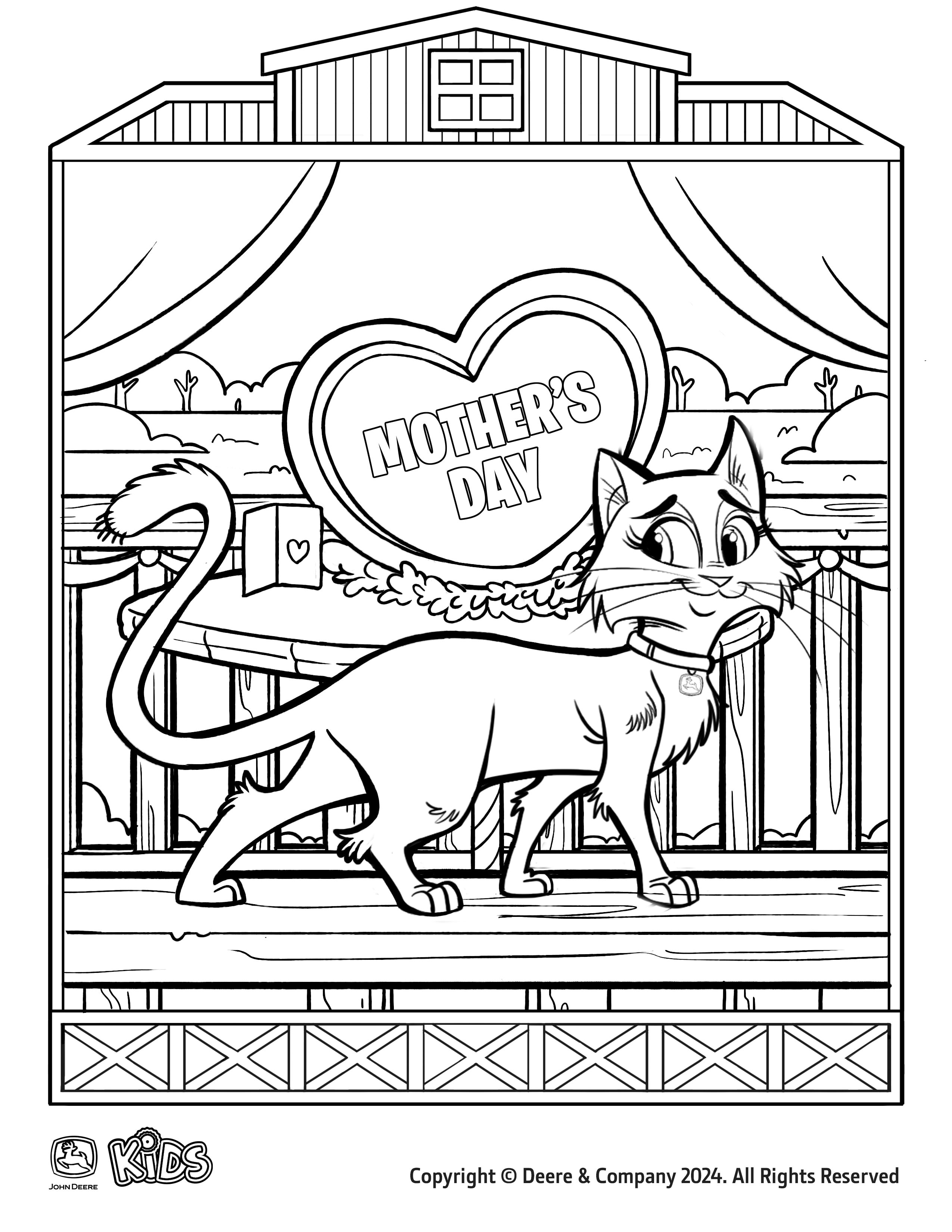 Mother's Day kitten fall coloring page for kids