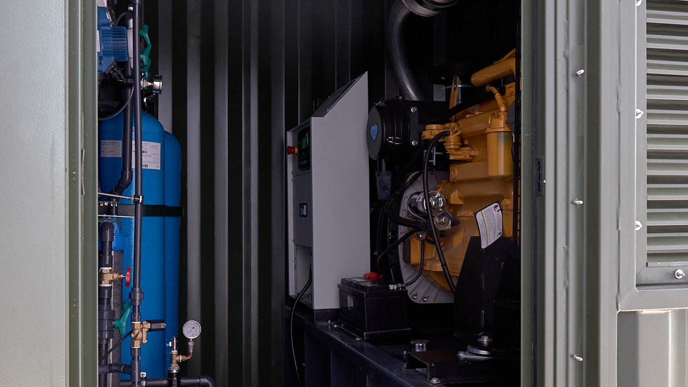 The John Deere 6.8L engine in a Genaq’s atmospheric water generator.