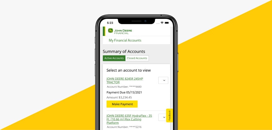 Summary of Accounts screen in the MyFinancial app
