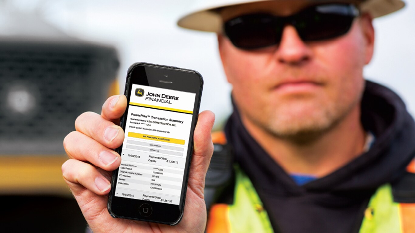 Contractor with phone preview of PowerPlan account