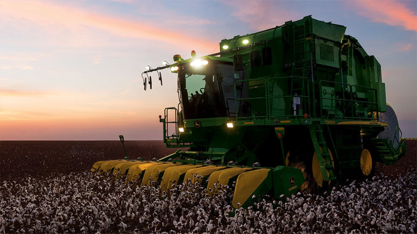 CS690 Cotton Stripper in Cotton Field.