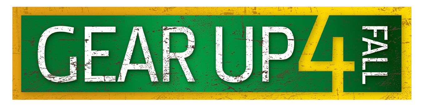 text saying 'gear up for fall' on a green background