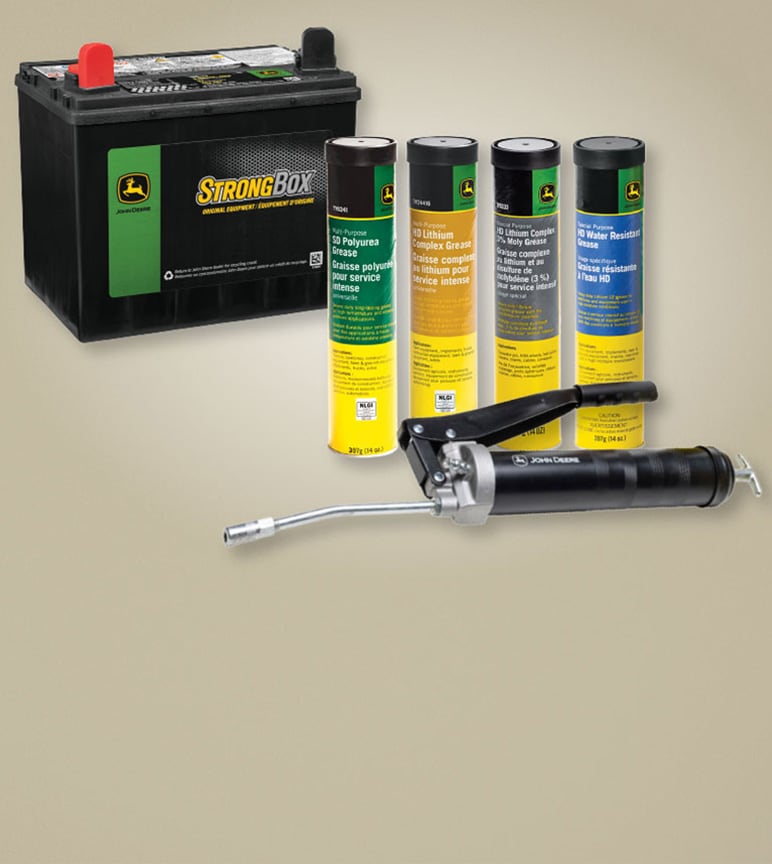 Batteries, lubricants, and grease gun 