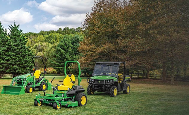 Compact utility tractor, a zero-turn mower and a Gator™ Utility Vehicle.