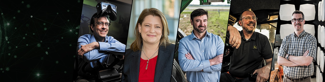 Portraits of the five John Deere 2022 Fellows winners aligned side-by-side