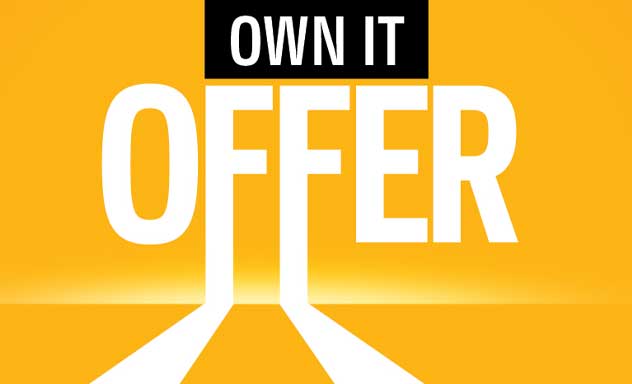 Yellow background with "Own it Offer" as text overlay