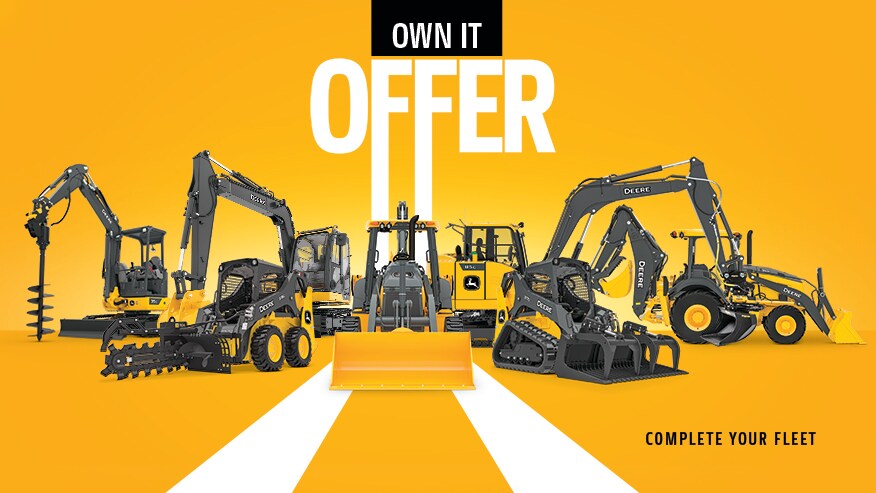 Own It Offer text with multiple John Deere machines shown