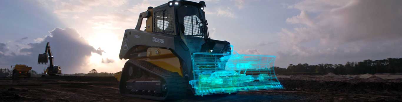 Video showing a futuristic holographic compact track loader blade on a 333G CTL