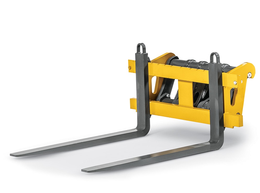 John Deere pallet forks on a white background