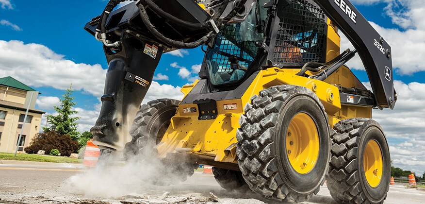 Hydraulic hammer attachment on 332G Skid Steer