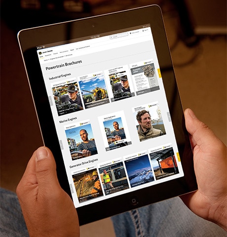 John Deere Powertrain brochures webpage on an ipad