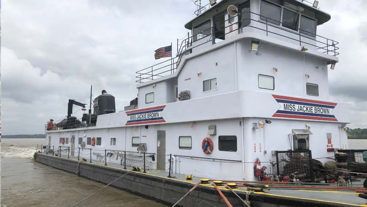 ACBL tugboat Miss Jackie Brown pushing barges filled with denatured ethanol to combat hand sanitizer shortage