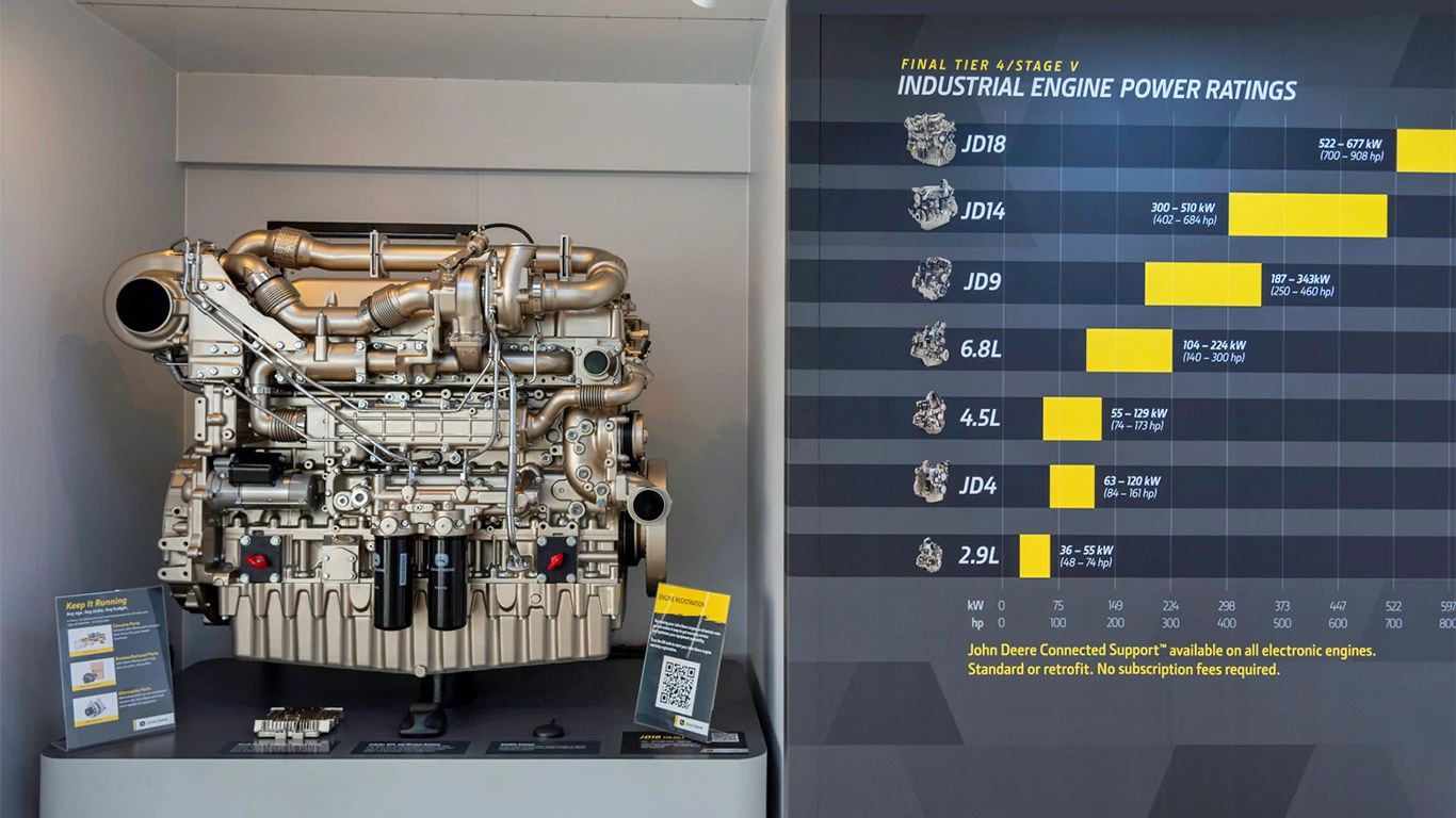 The John Deere JD18 industrial engine displayed in the Road Show truck.