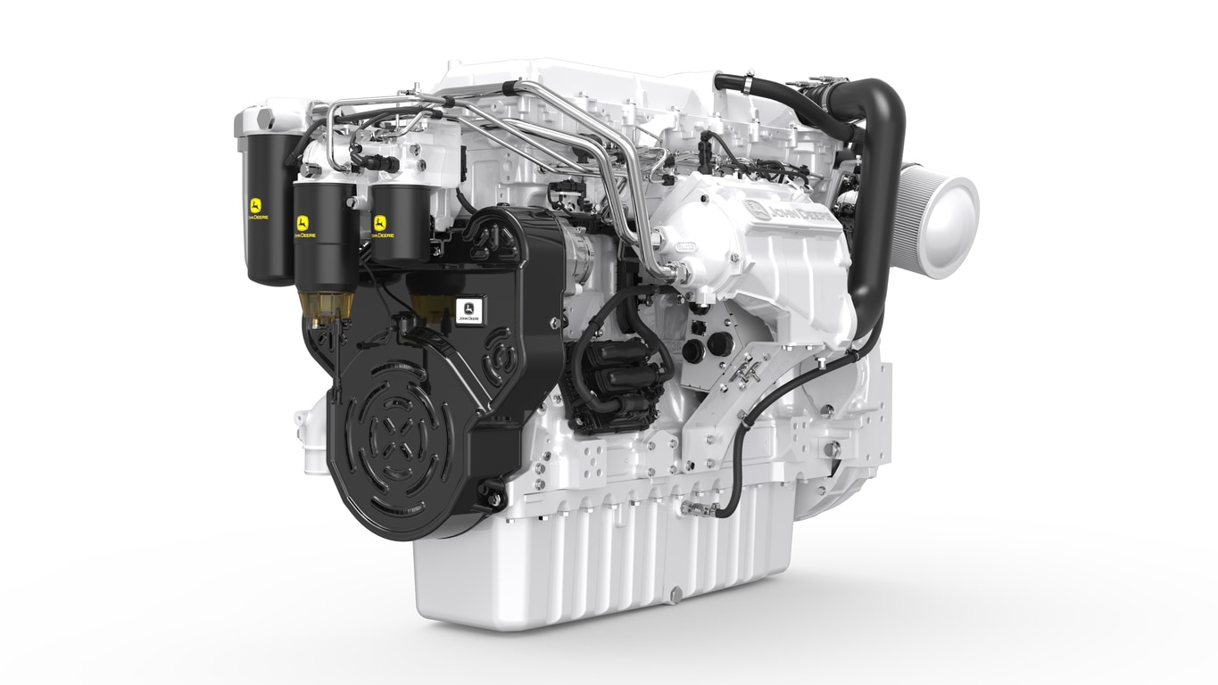 Front left facing JD14P Marine Engine on a white background