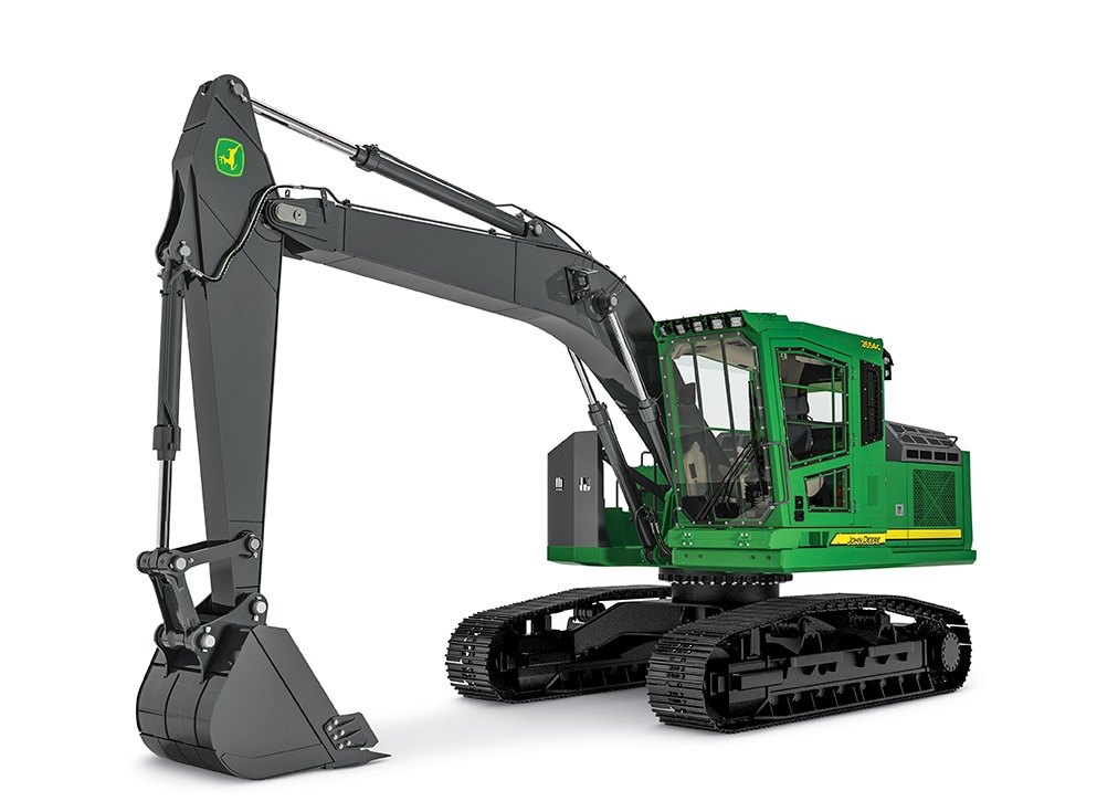 John Deere 2654G Swing Machine Road Builder on a white background