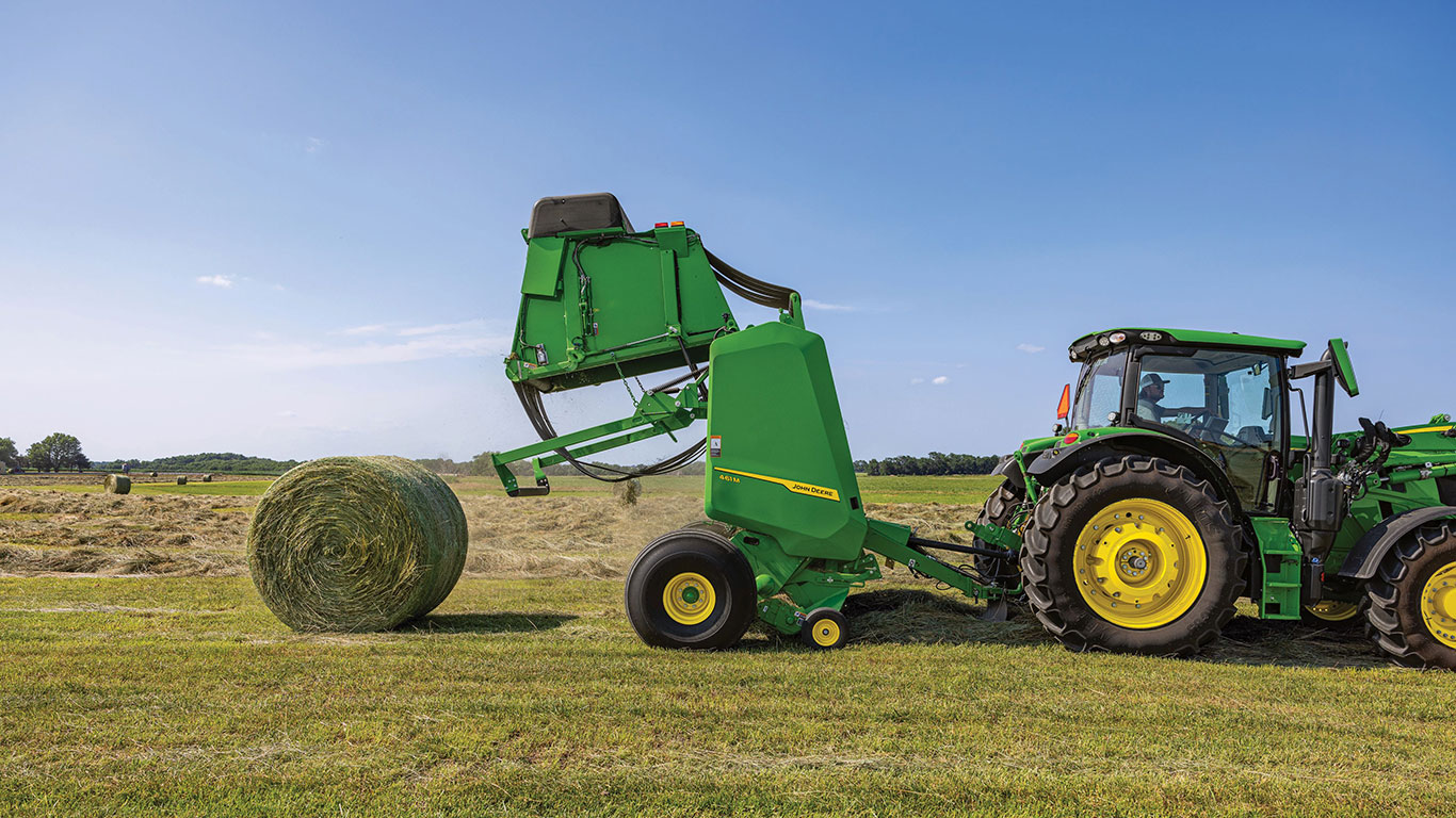 John&nbsp;Deere Round Baler with open gate.