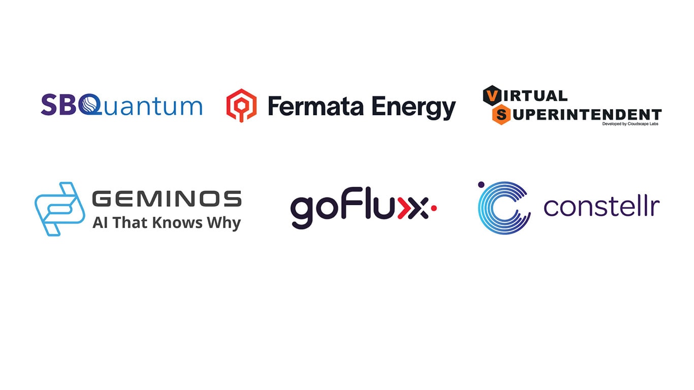 The 2024 John&nbsp;Deere Startup Collaborator companies: SBQuantum, Fermata Energy, Virtual Superintendent, Geminos AI That Knows Why, goFlux, and constellr