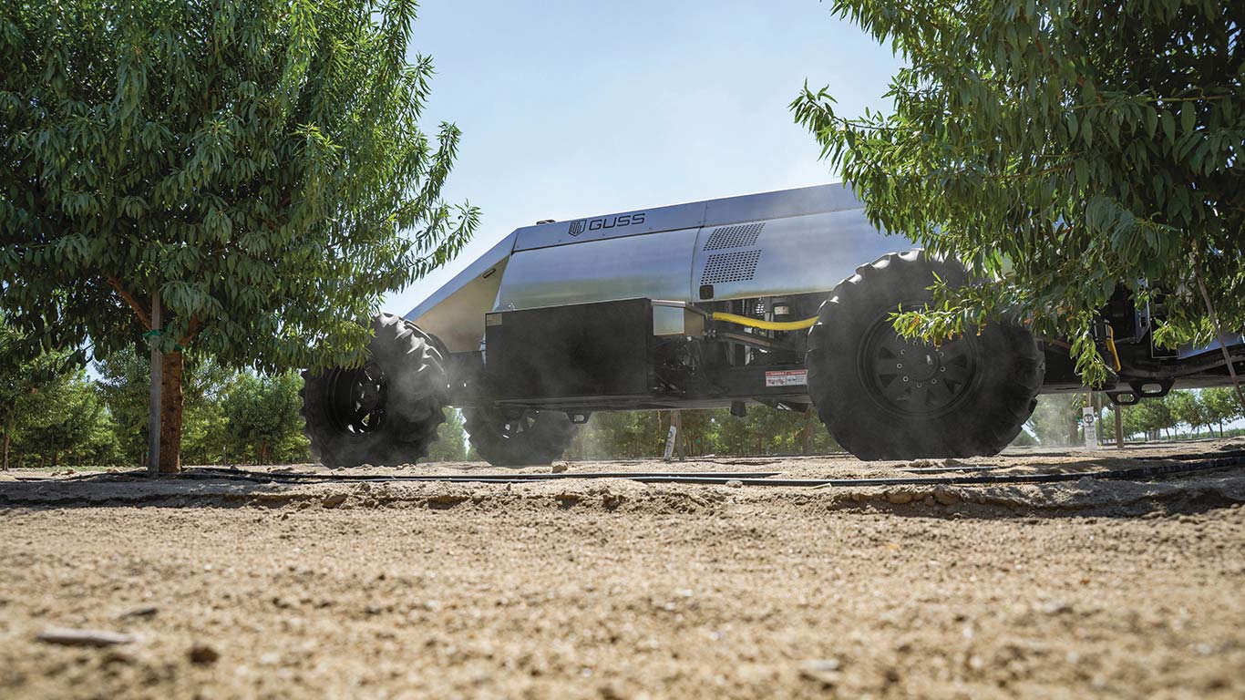 Guss Automation sprayer side angle out in the field.