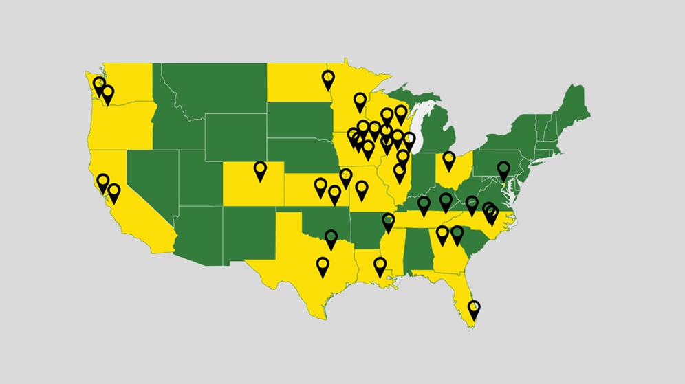 Map of John Deere U.S. locations