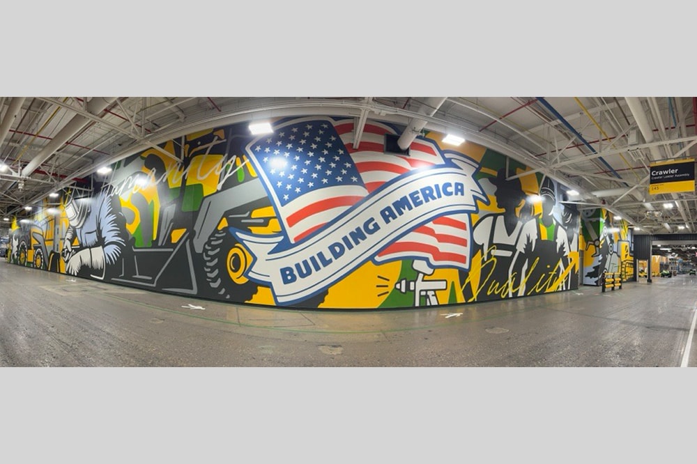 panoramic of John Deere Dubuque Works mural