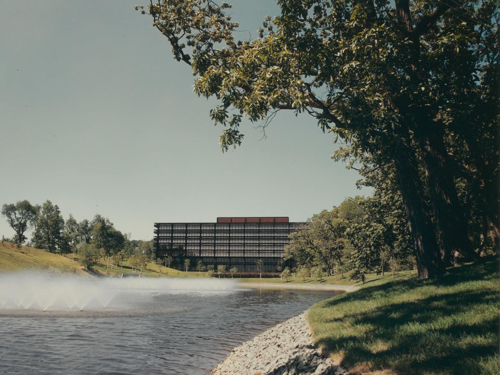 John Deere Global Headquarters with pond in front