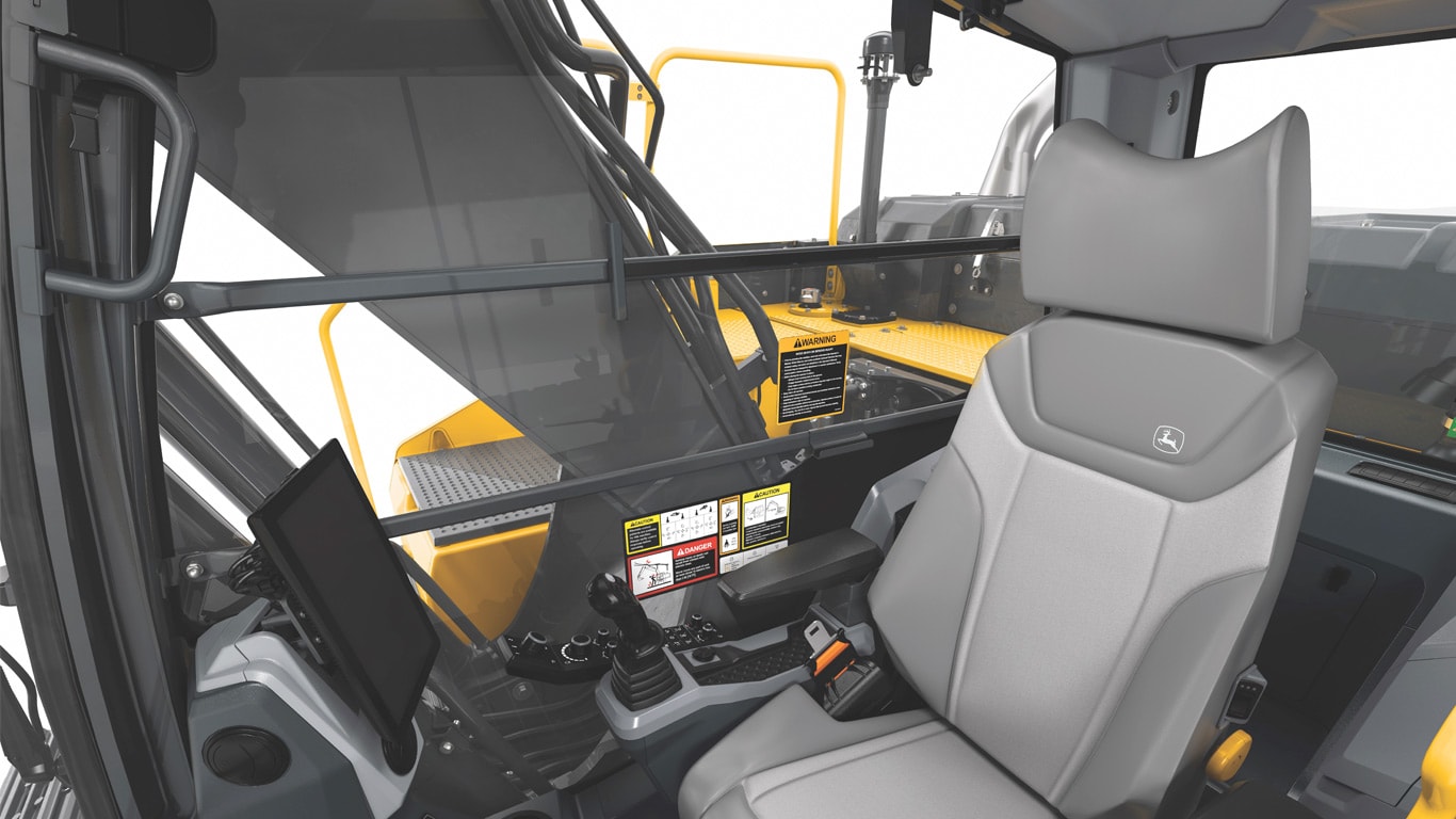 Studio shot inside of a P-Tier Excavator cab