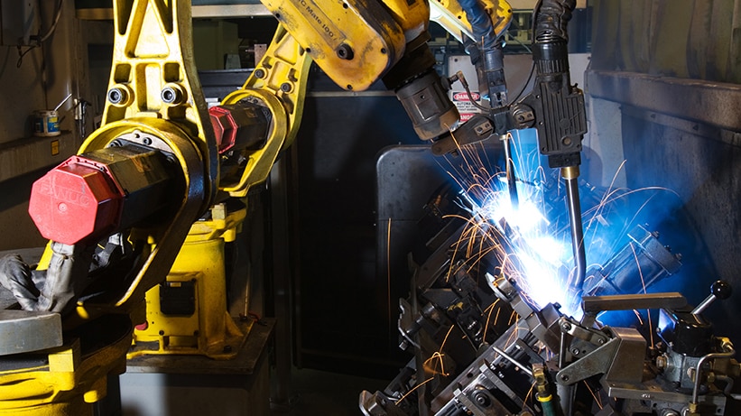 Welder at John Deere factory in Horicon, Wisconsin