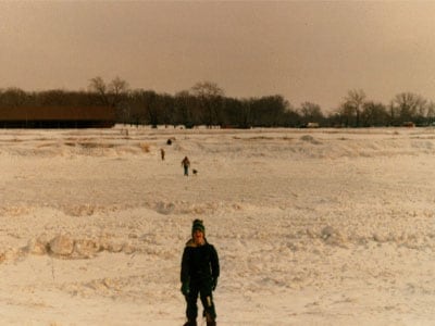 Adrian Rantilla as a young child in Michigan in the snow.