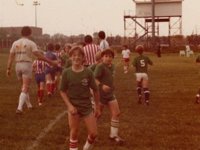 Adrian Rantilla playing soccer as a young child.