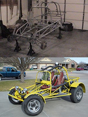 Before and after pictures of a sandrail car