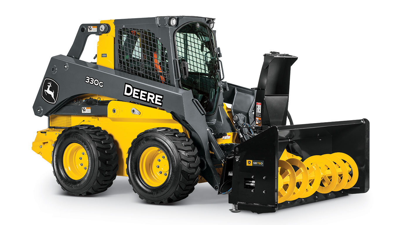Image of 330G Skid Steer Loader with SB78D Snow Blower attached to the front