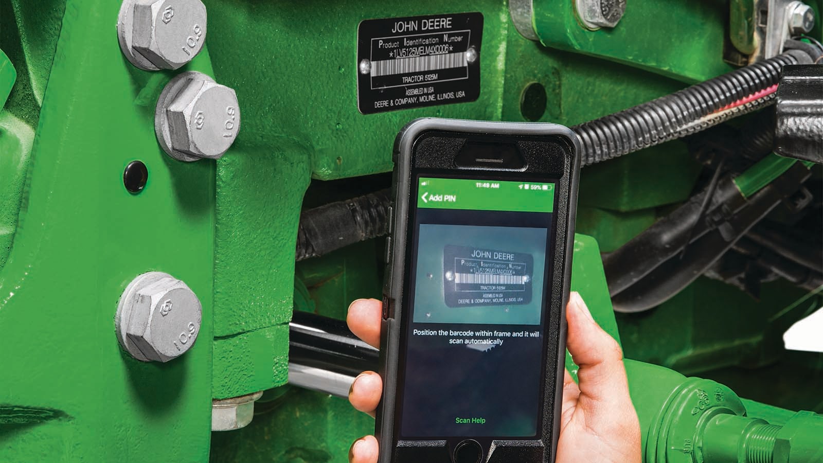 smartphone scanning tractor barcode