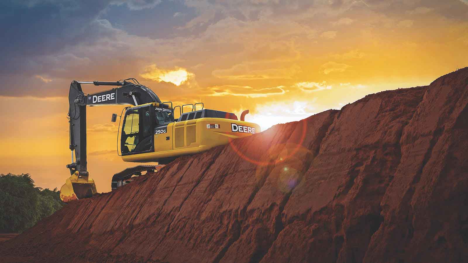 John Deere 250G LC excavator with a best-in-class cab, powerful arm force, dig force and lift capacity for digging trenches.
