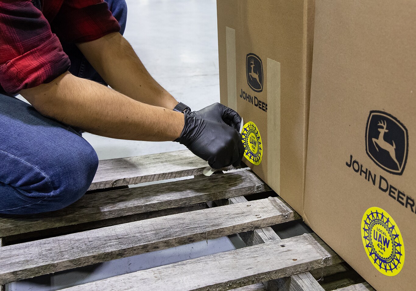 UAW stickers on boxes