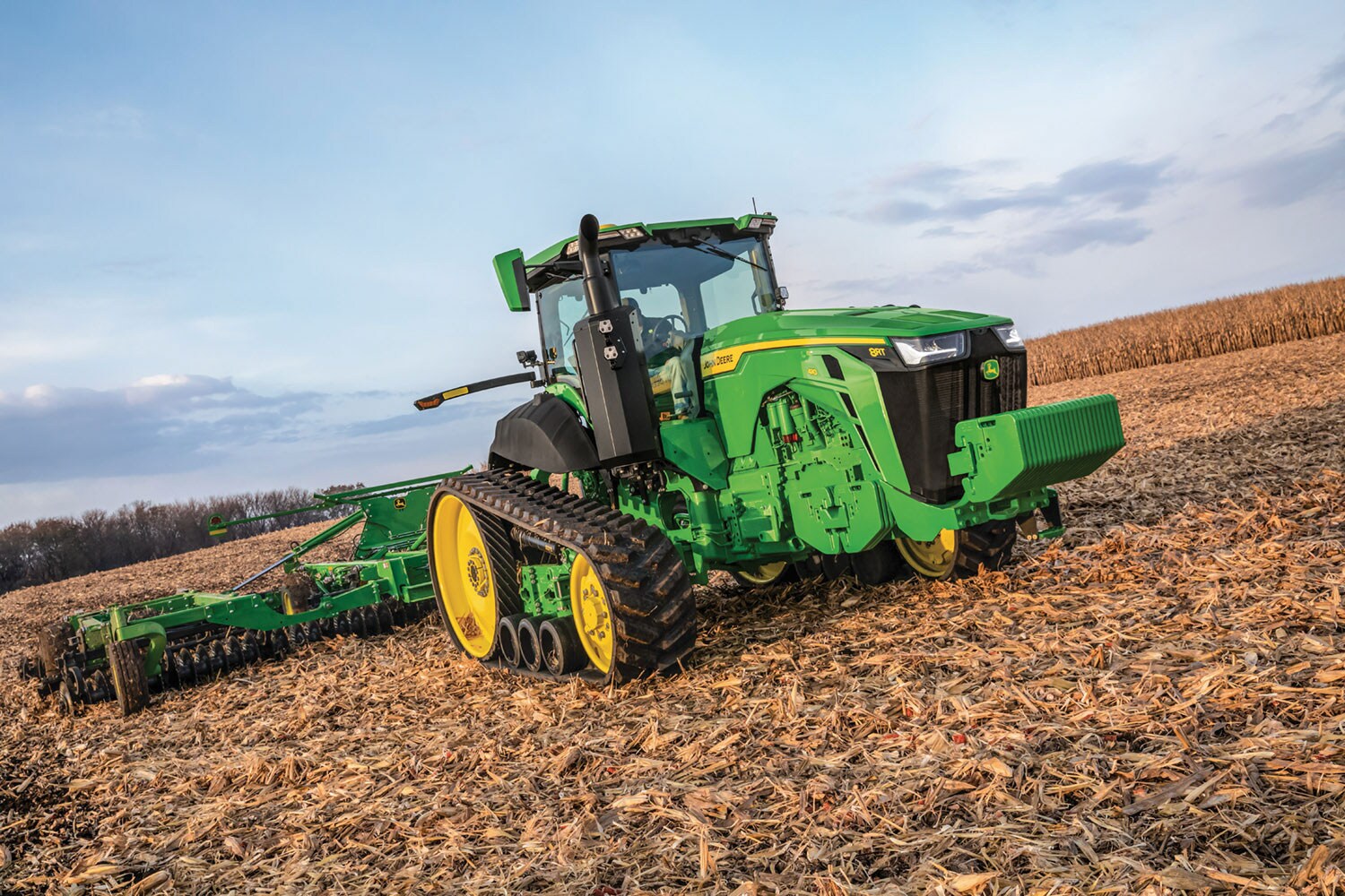 John Deere 8RT Tractors are the only two-track tractor available with an AirCushion suspension system.