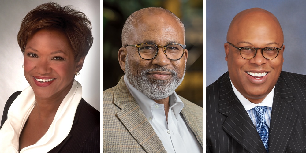 A photo showing Marc Howze, Group President, Lifecycle Solutions and Chief Administrative Officer, as well as board members Sheila G. Talton and Dmitri Stockton.