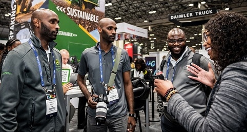 Mehawesh Alkhalil, Kabbodd Alkhalil, Setordji Abotski and Ceena Beall at the National Society of Black Engineers John Deere booth.