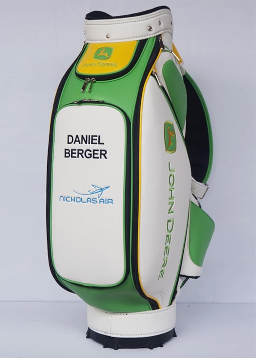 Daniel Berger's John Deere branded golf bag.
