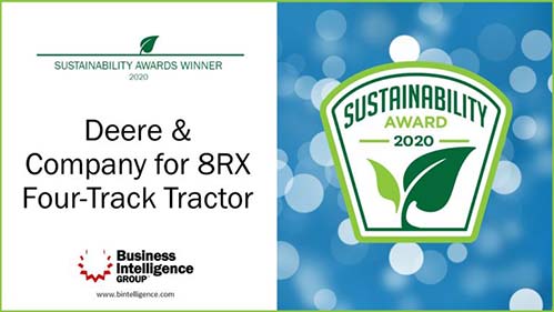 Sustainability awards winner 2020 certificate - Deere & Company for 8RX Four-Track Tractor