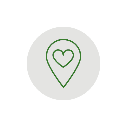 heart graphic in a green circle