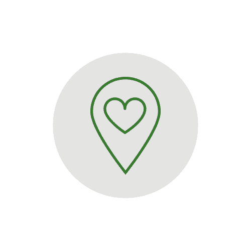 heart graphic in a green circle