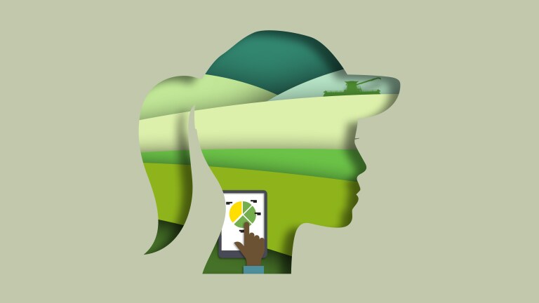 Silhouette of a woman's head with an illustration of a farm inside