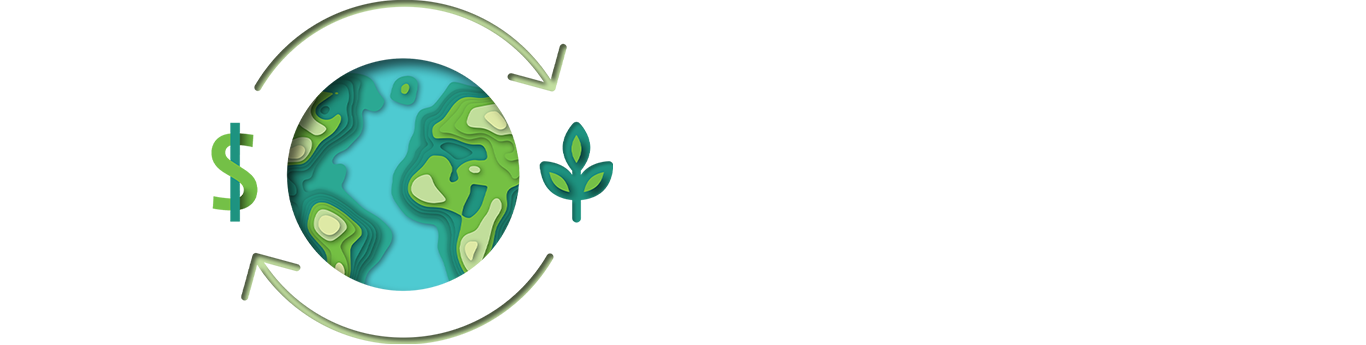 Illustration of Earth surrounded by arrows, dollar sign, and leaves.
